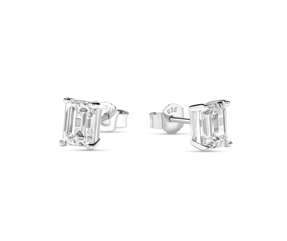 Emerald Cut Cubic Zirconia Studs