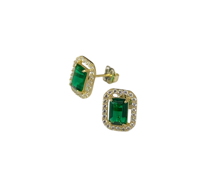 Green Emerald Cut Cubic Zirconia Studs