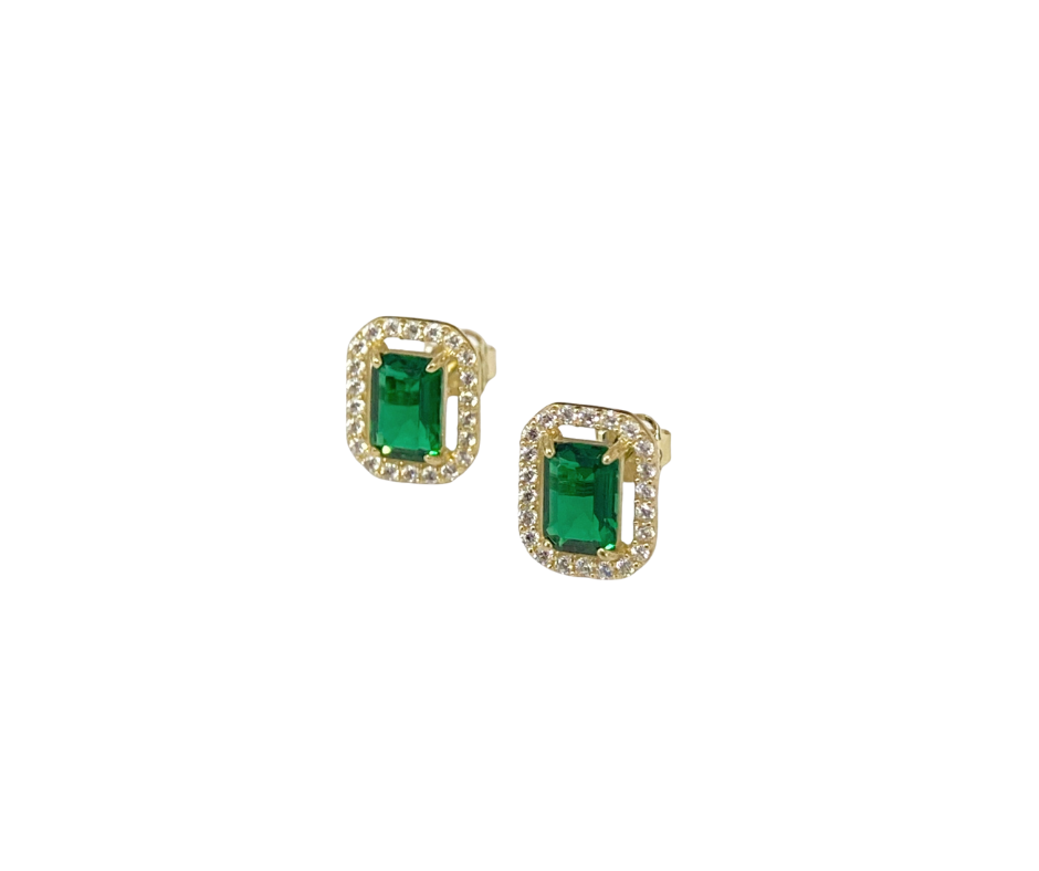Green Emerald Cut Cubic Zirconia Studs