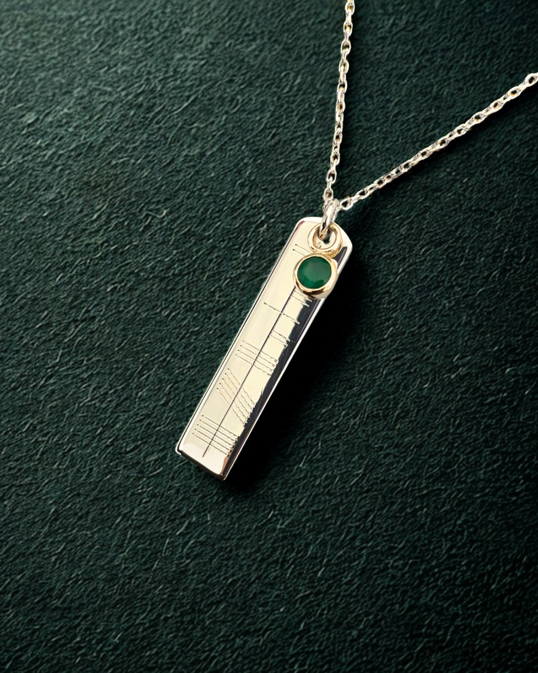 New! Special Edition Silver Ogham with Emerald Pendant