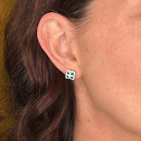 Modern Green Clover Stud Earrings