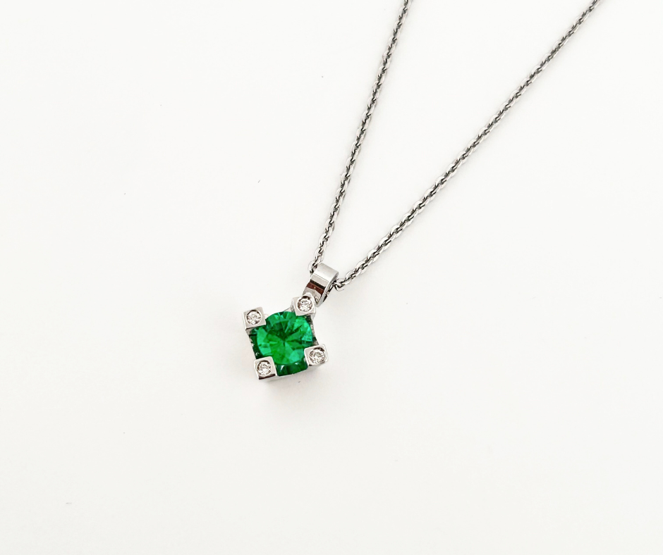 Emerald and Diamond Prong Necklace