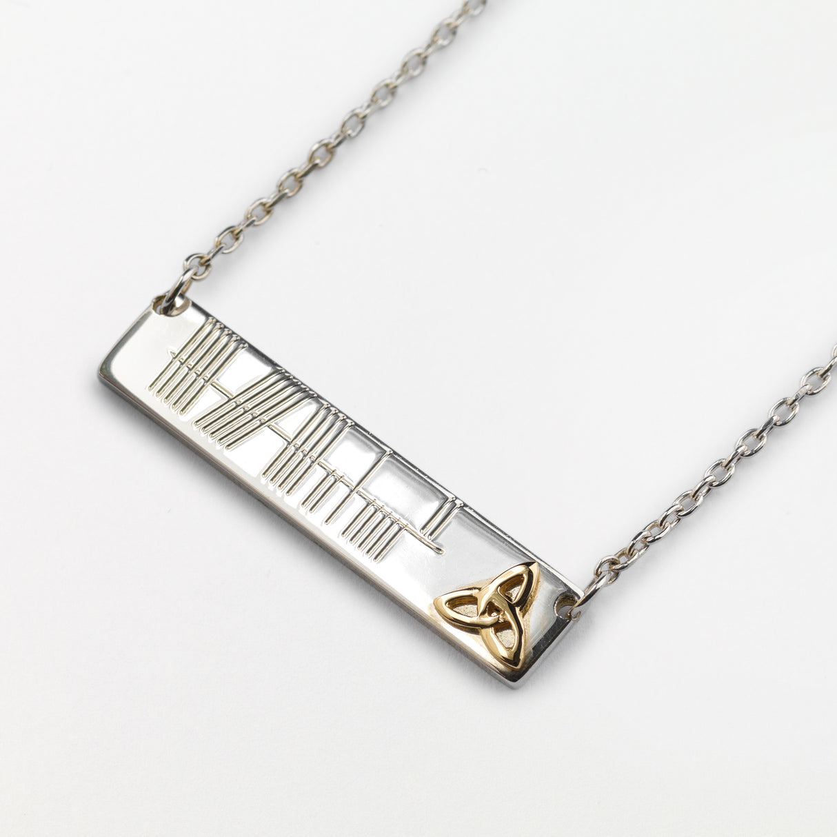 Silver Large Horizontal Ogham with 14k Celtic Symbol