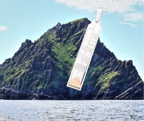 Silver Ogham Pendant with 14K Symbol - Skellig Michael