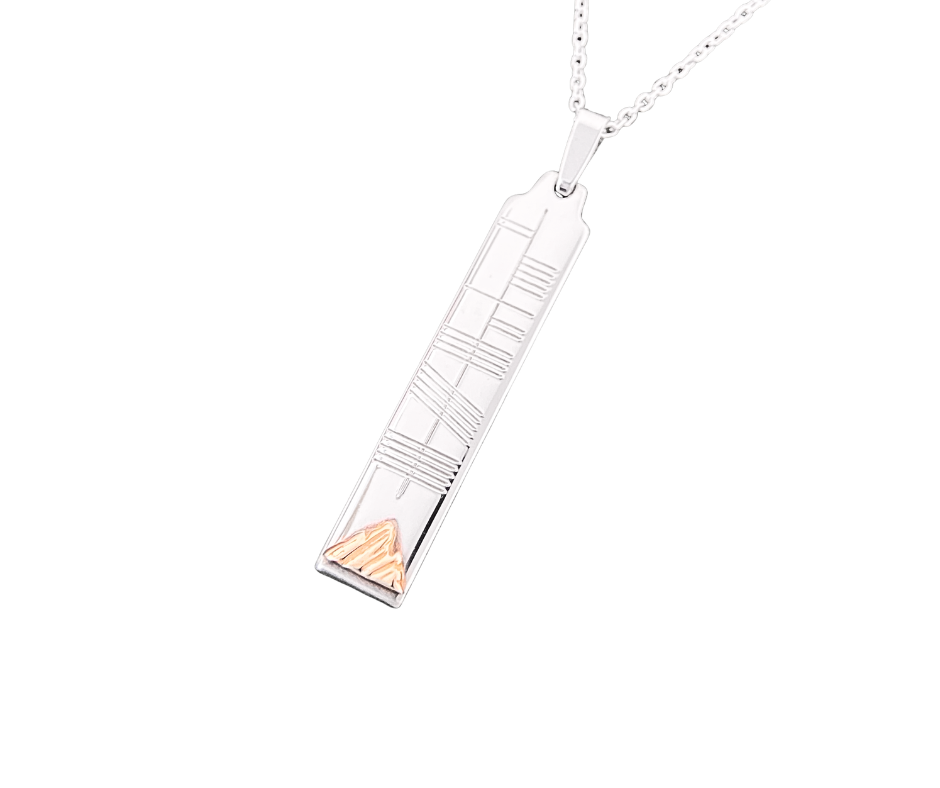 Silver Ogham Pendant with 14K Symbol - Skellig Michael