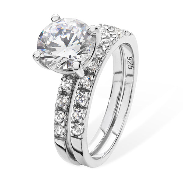 Round Cubic Zirconia Ring & Half Eternity Band Set