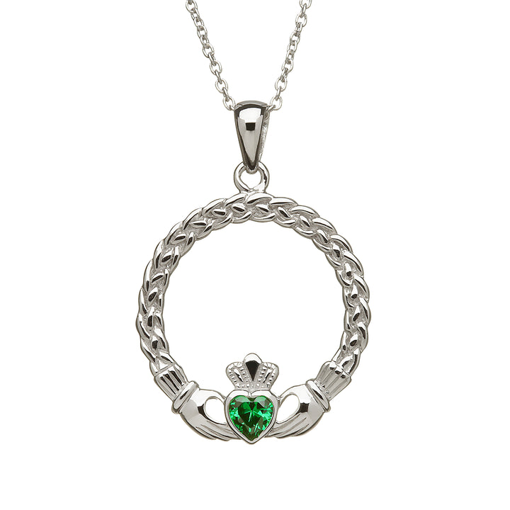 Large Claddagh with Green Heart Pendant