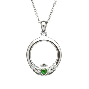 Medium Claddagh Pendant with Green Heart