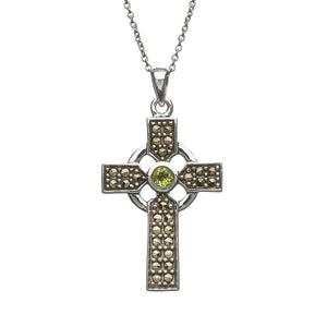 Marcasite/Green Cz Celtic Cross