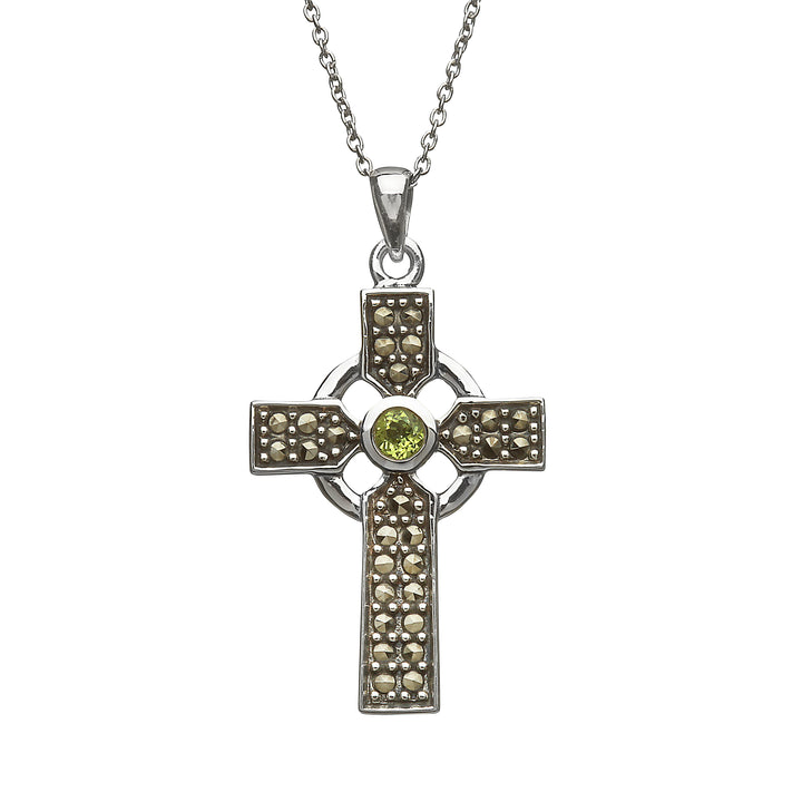 Marcasite/Green Cz Celtic Cross