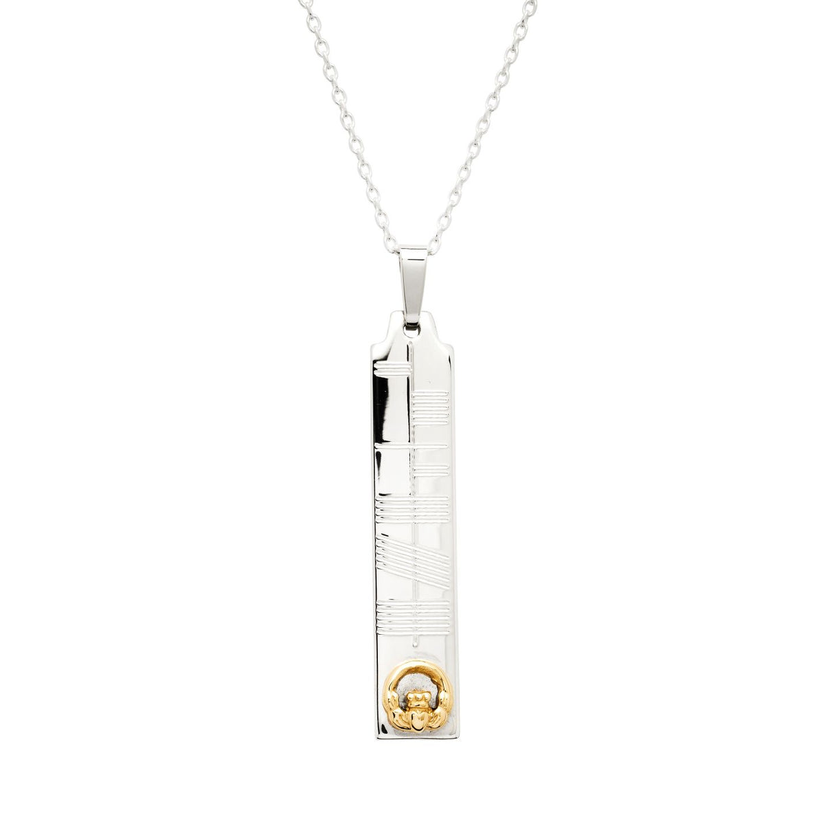 Silver Ogham Pendant with 14K Symbol - Claddagh