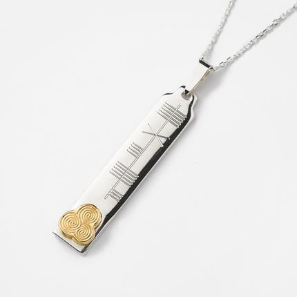 Ogham Silver Pendant with 14K Spiral - Brian de Staic Celtic/Irish Jewelry