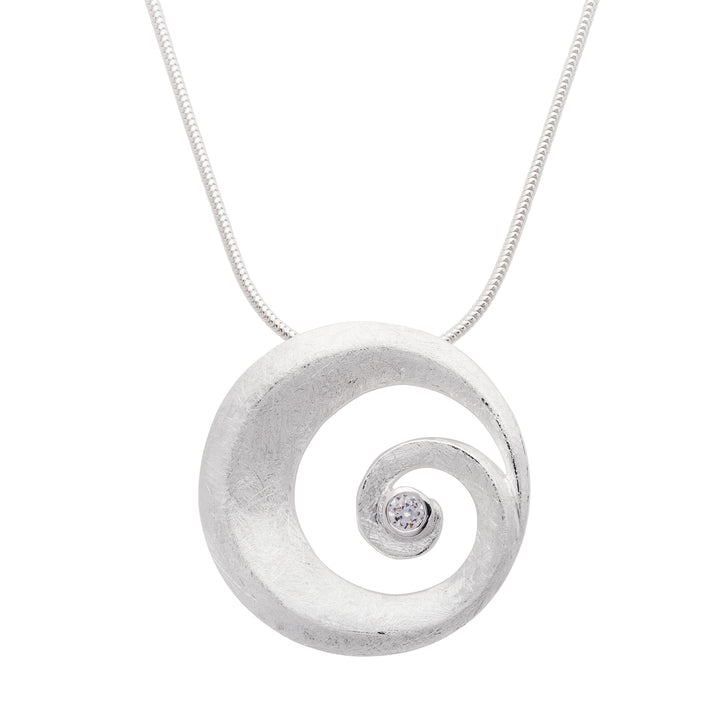 Brushed Spiral Pendant with Centre Stone