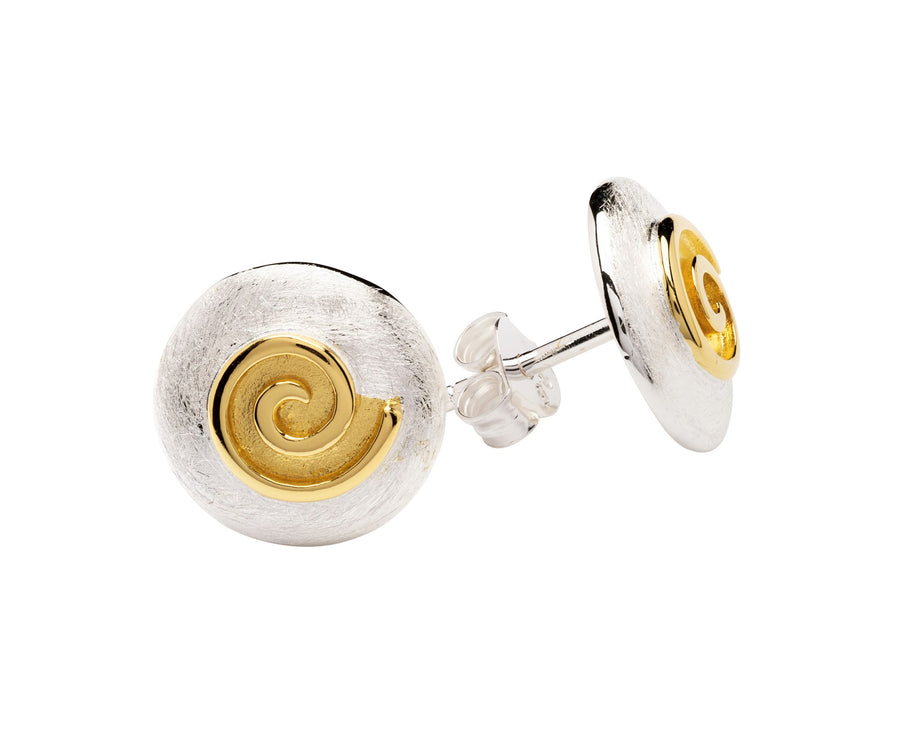 Sterling Silver Round Studs Gold Plated Spiral Detail