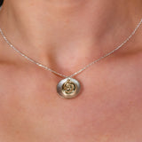 Spiral 9K Gold Charm & Brushed Sterling Silver Disc Pendant