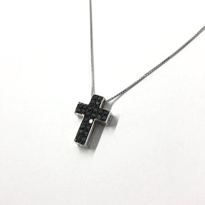 White and Black Diamond Cross Necklace