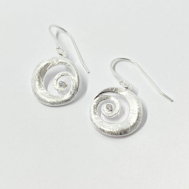Brushed Spiral Cubic Zirconia Drop Earrings