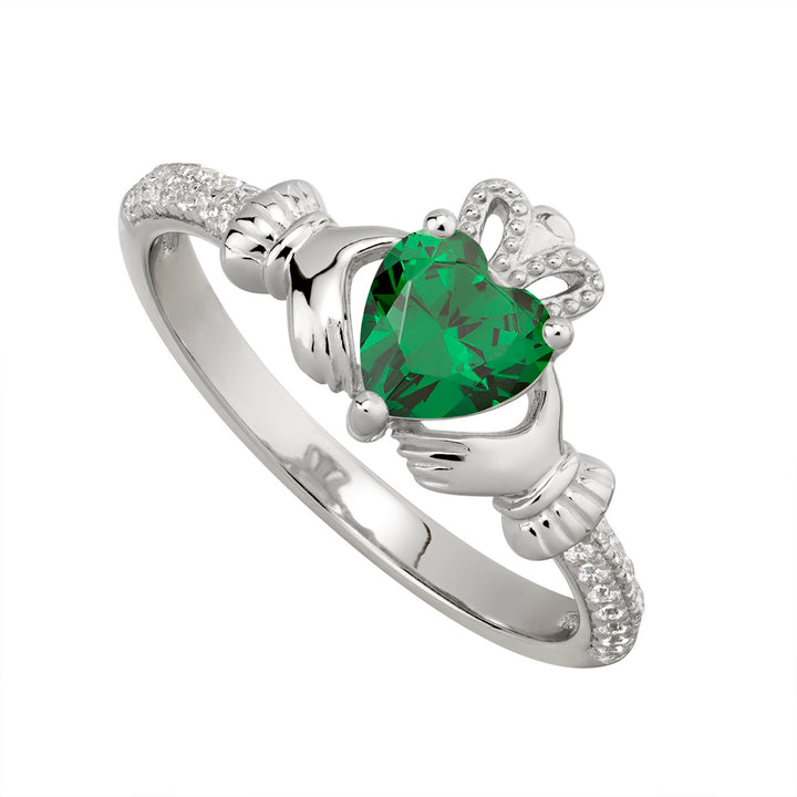 Claddagh Ring with Green Stone