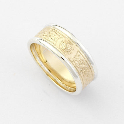 Tara Narrow Yellow Gold Ring with White Gold Trims - Brian de Staic Celtic/Irish Jewelry