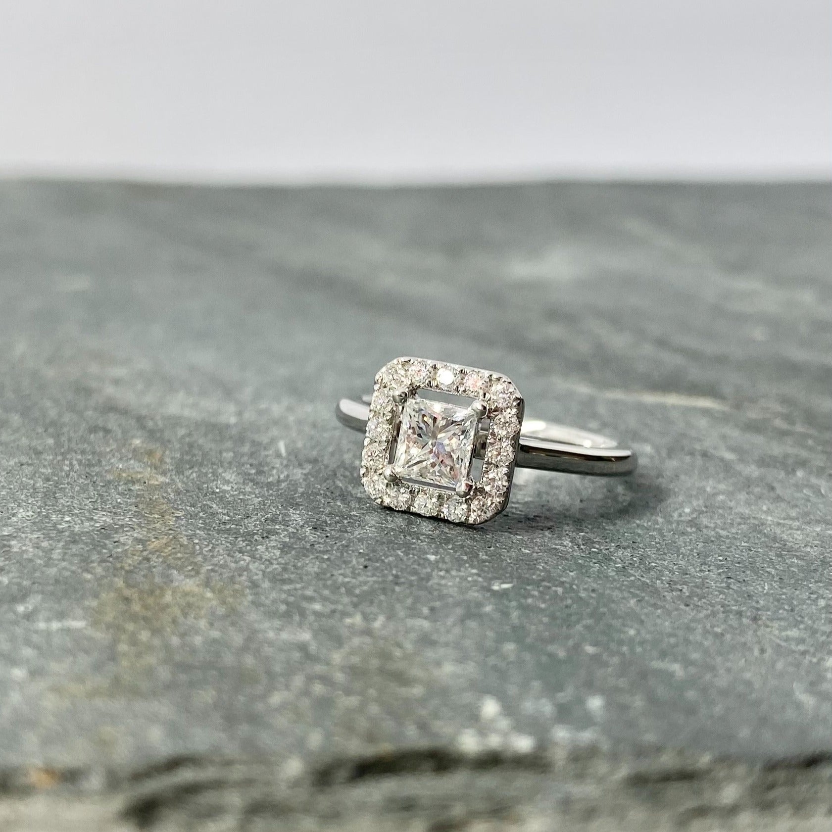 Princess Cut Bead Set Side Diamond Ring .52Cttw 14K Gold 66A