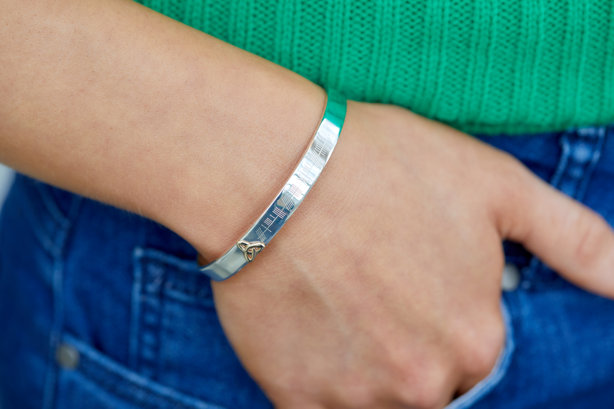 Ogham Bangle with 14K Celtic Symbol