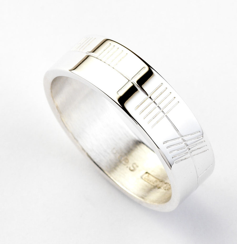 Ogham Silver Ring - Wide - Brian de Staic Celtic/Irish Jewelry
